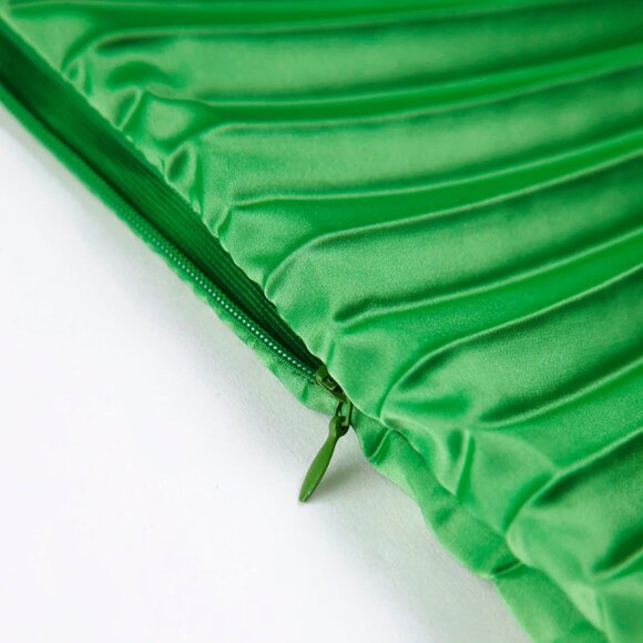 COMMENSE- Green Satin Long Cutout, One Shoulder Pleated Dress - Picture 5 of 9